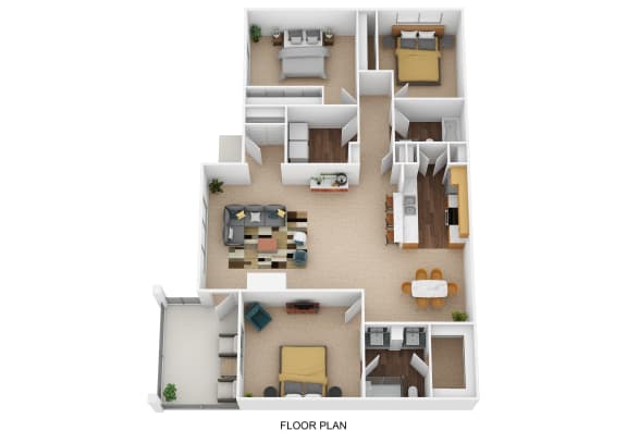 3 bedroom 2 bathroom floor plan A at Bishops Gate, Cincinnati