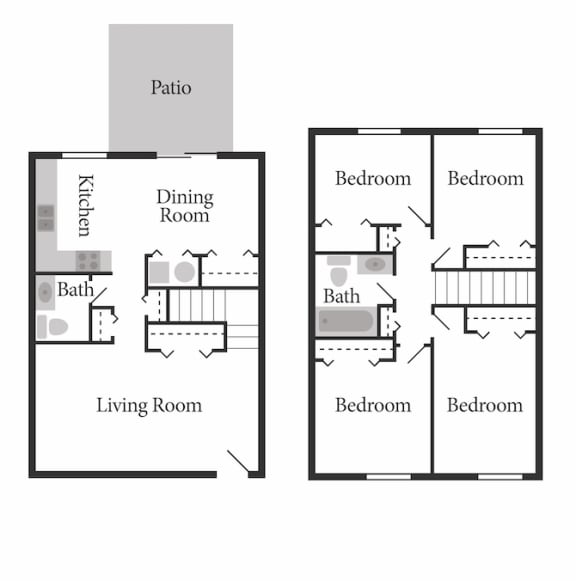 4 Bed Townhome - North Floor Plan at Coldwater Flats, Evansville