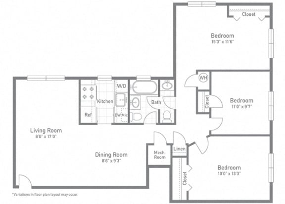 Floor plan view in black and white for bren mar