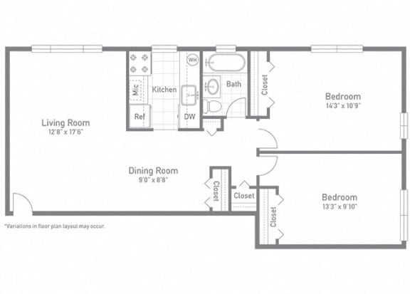 Floor Plan  The Sycamore Floor Plan at Woodlee Terrace Apartments, Woodbridge, 22192