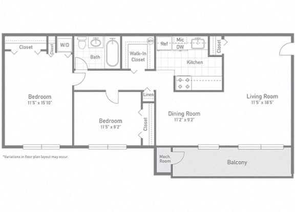 Huntington Floor Plan at Gainsborough Court Apartments, Virginia, 22030
