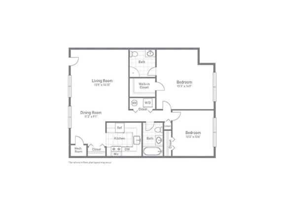Lincoln Floor Plan at Gainsborough Court Apartments, Fairfax, VA