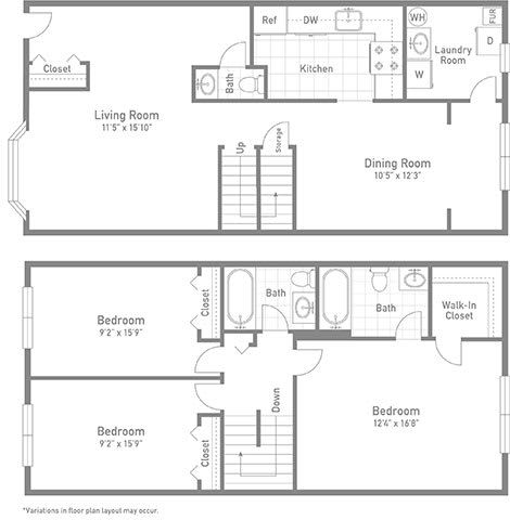 Carlysle Floor Plan at Gainsborough Court Apartments, Fairfax, Virginia