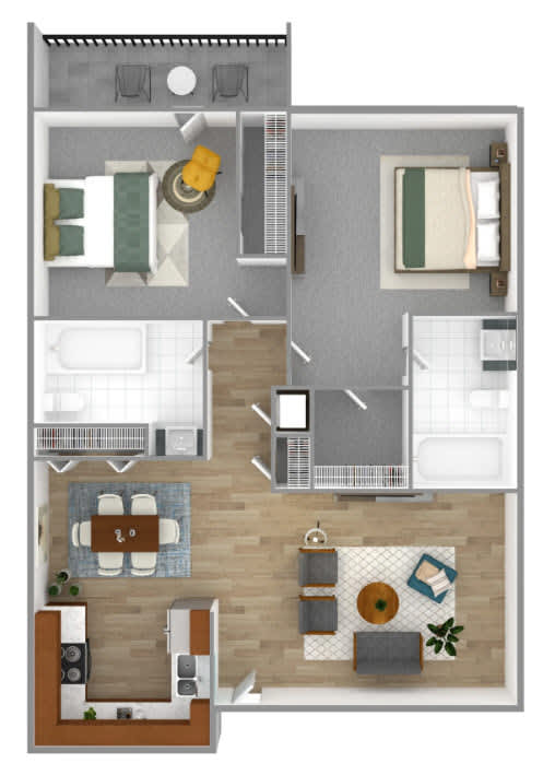 A floor plan of a house with a kitchen, living room, dining room, and bathroom.