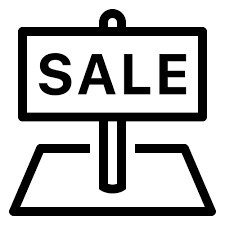 A black and white image of a sale sign.