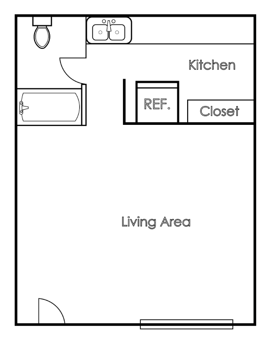 Floor Plan  A drawing of a floor plan for a kitchen and living area.