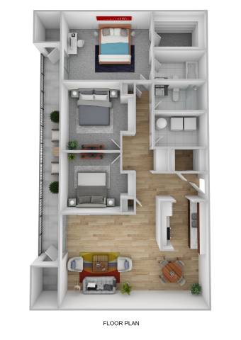 A floor plan of a house with a kitchen, living room, and bedrooms.