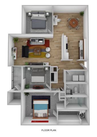 A floor plan of a house with a kitchen, living room, and bedrooms.