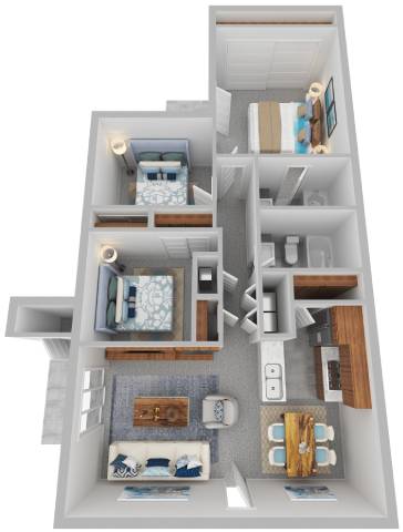 Floor Plan  A 3D floor plan of a house showing the layout of the rooms.