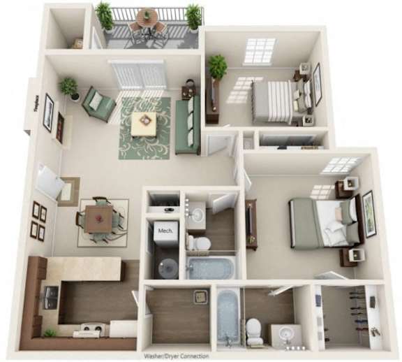 Floor Plan  A floor plan of a house with a kitchen, living room, dining room, and bathroom.