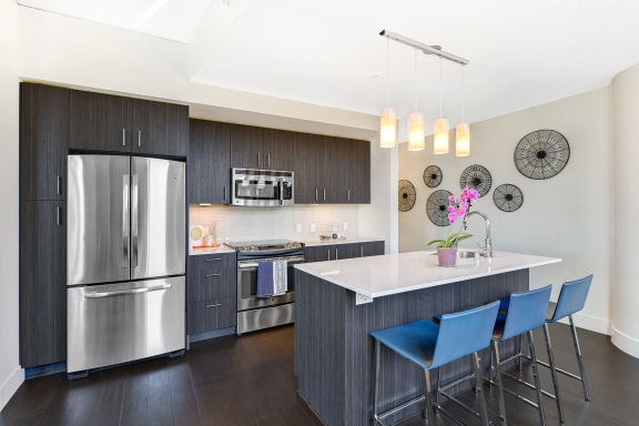French-Door Refrigerator, Kitchen Islands And Quartz Countertops In Chef-Inspired Kitchens at Cirrus, 2030 8th Avenue, Seattle