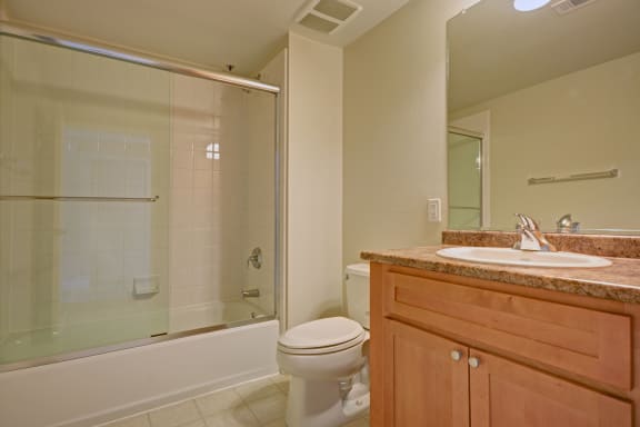 Spacious bathrooms With Marble Counter tops at Villa Montanaro,203 Coggins Drive Pleasant Hill, CA 94523