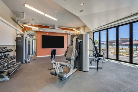 TVs in Fitness Center at The Marston by Windsor, 825 Marshall Street, Redwood City