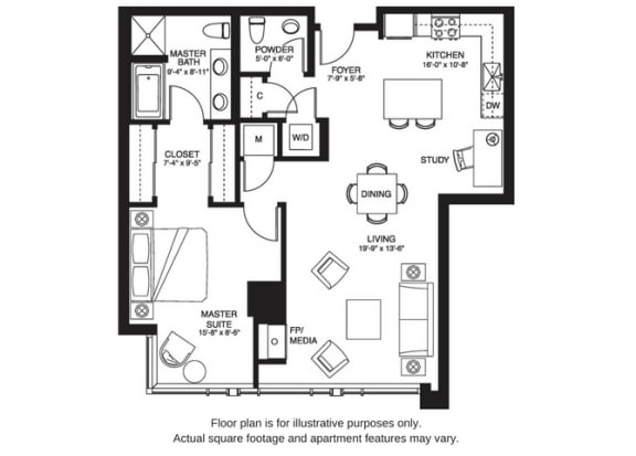 A15 South floor plan at The Bravern, Bellevue, Washington
