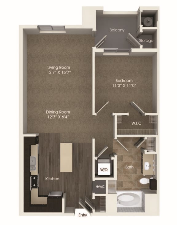 A2 1 Bedroom 1 Bathroom Floor Plan at Valentia by Windsor, La Habra, CA