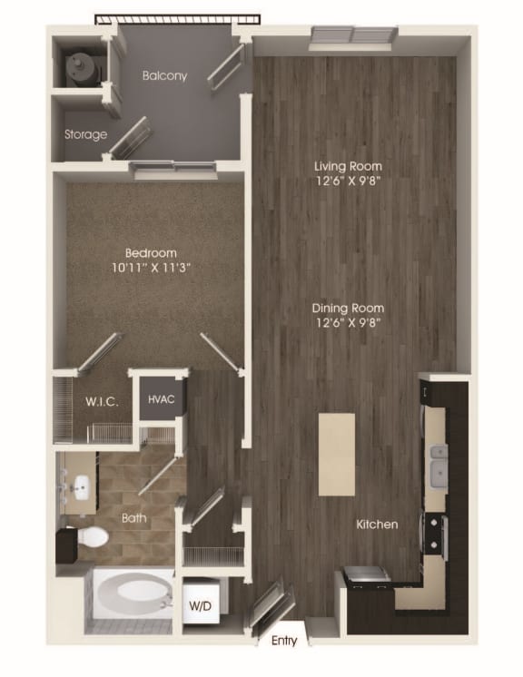 A4 1 Bedroom 1 Bathroom Floor Plan at Valentia by Windsor, La Habra, CA, 90631