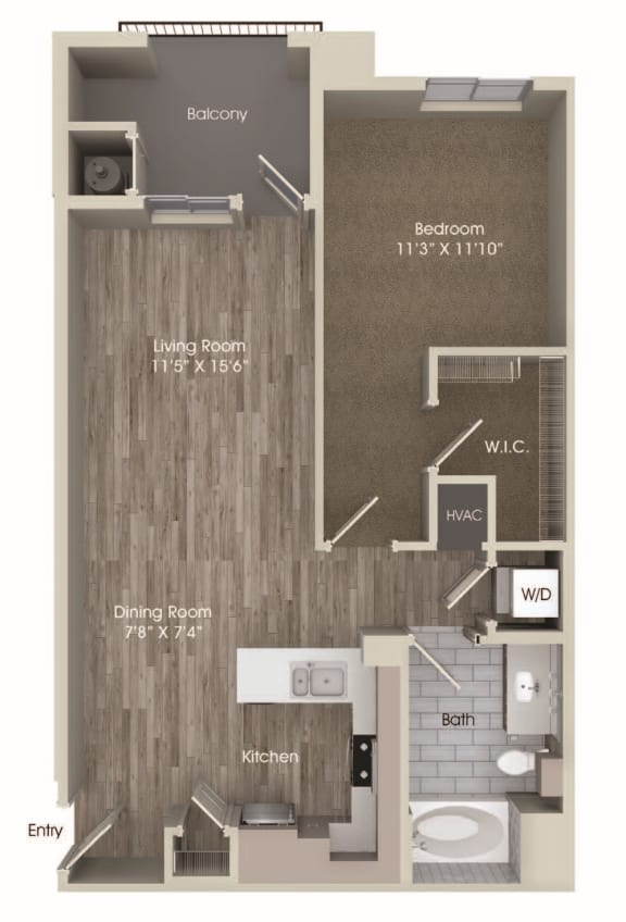 A5 1 Bedroom 1 Bathroom Floor Plan at Valentia by Windsor, La Habra, California