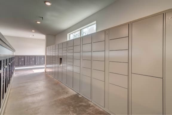Package Lockers at Windsor Lakeyard District, an apartment community in North Dallas