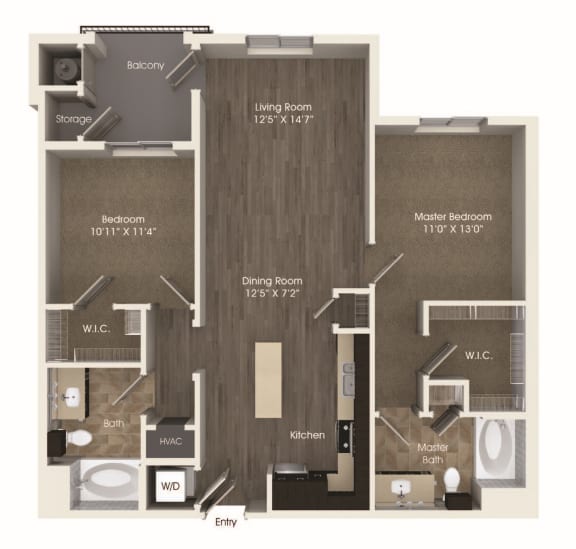 B3a 2 Bedroom 2 Bathroom Floor Plan at Valentia by Windsor, California, 90631