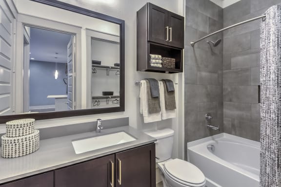 Modern vanity in bathroom at Windsor Fitzhugh, 4926 Mission Avenue, Dallas