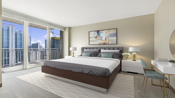 Main bedroom at Flair Tower Apartments, River North, Chicago