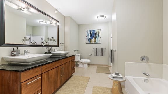 Large penthouse bathroom at Flair Tower Apartments, IL, 60654