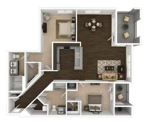 a 3d drawing of our 1 bedroom floor plan