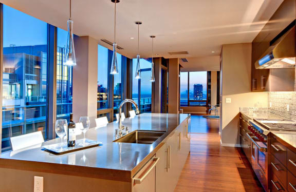 Open Concept Floor Plan Kitchen Island at The Bravern in Bellevue, WA