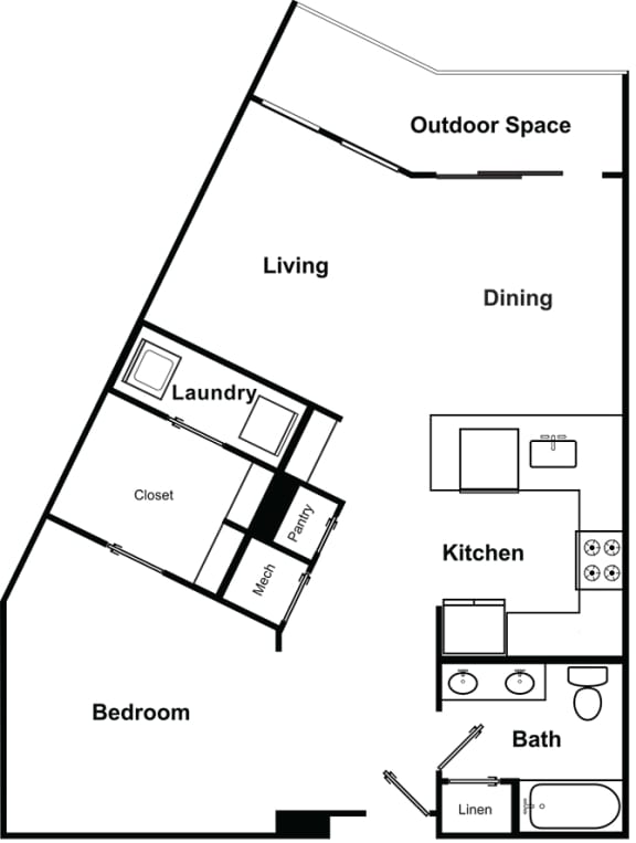 1 Bedroom 1 Bathroom Floor Plan at The Encore by Windsor, Georgia, 30339