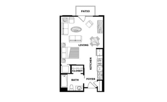 Studio Floor Plan at Terraces at Paseo Colorado Pasadena, CA