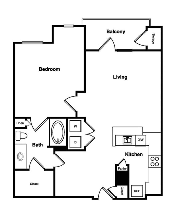 1 Bedroom D 1 Bath Floor Plan at Windsor Mustang Park, Texas