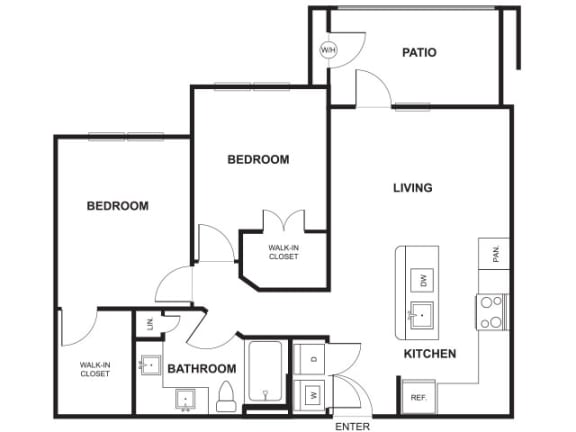 2 Bedroom 1 Bathroom Floor Plan at Windsor Ridge, Texas