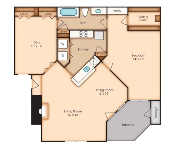 Windsor Fair Oaks - A1D Floor Plan - One Bedroom Apartment in Fairfax VA