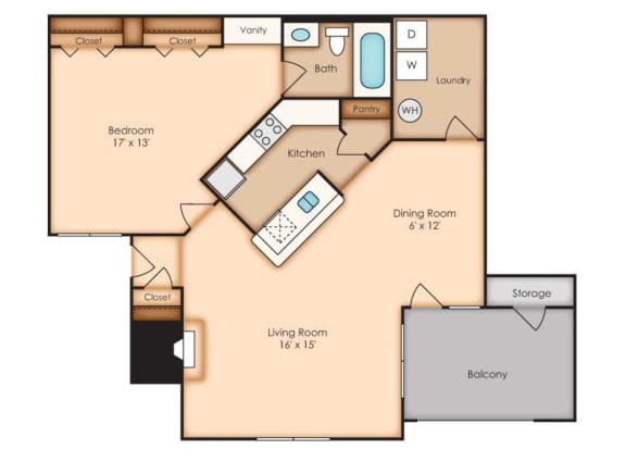 Windsor Oak Creek - A2 Floor Plan - One Bedroom Apartment in Fairfax VA
