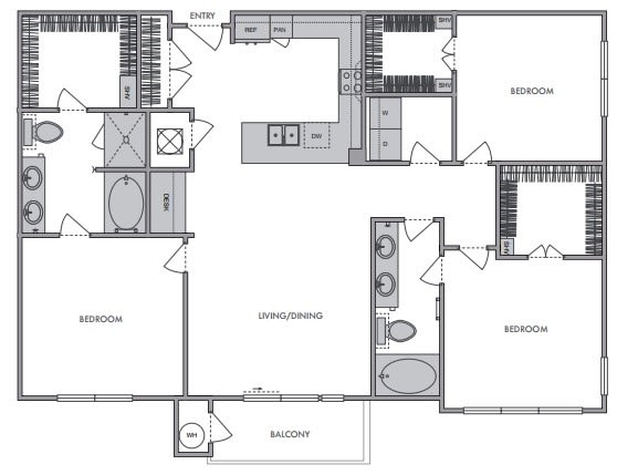 C1 Floor Plan at Windsor Lantana Hills, Austin, TX 78735