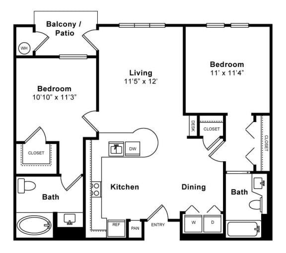 Two Bedroom Floorplan at Windsor Lofts at Universal City
