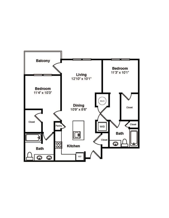 B1 2D Floor Plan at Windsor Sugarloaf, Suwanee, 30024