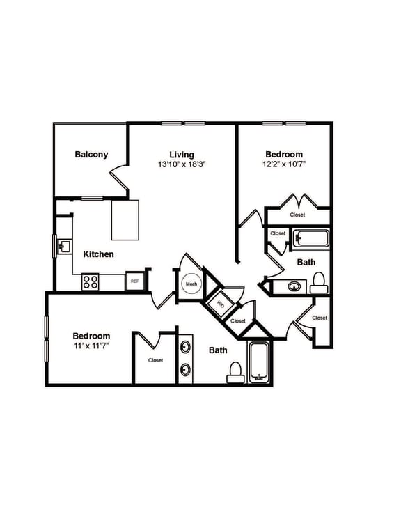 B2 2D Floor Plan at Windsor Sugarloaf, Suwanee, 30024