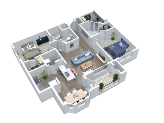 3D Floorplan for Windsor Vinings Apartment's B2 Grand Central Layout