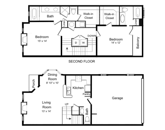 2D Floorplan for Windsor Vinings Apartment's B3 Metropolitan Layout