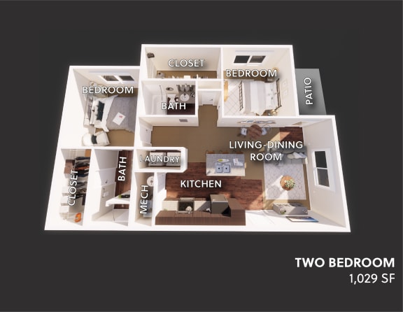 a floor plan of two bedrooms with a bathroom and living room