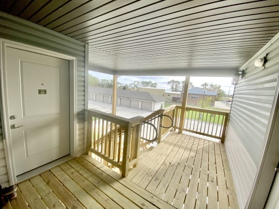 Apartment Entrance Wood Patio Victory Village