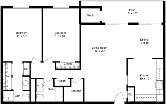 This is a 2D-floor plan showing the space layout with labeled rooms, walls, and dimensions. It includes 2 bedroom/s, 2 bathroom/s, and approximately 1370 Sq. Ft