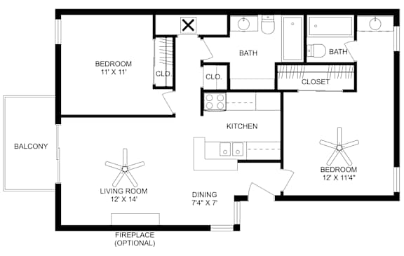 This is a 2D-floor plan showing the space layout with labeled rooms, walls, and dimensions. It includes 2 bedrooms, 2 bathrooms, and approximately 862 Sq. Ft.