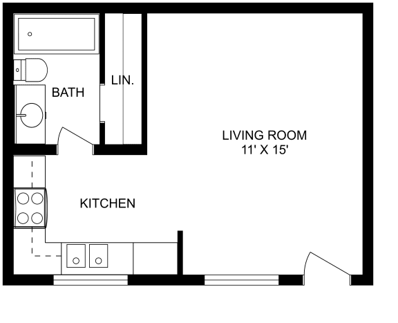 This is a 2D-floor plan showing the space layout with labeled rooms, walls, and dimensions. It includes a Studio, 1 bathroom/s, and approximately 0336 Sq. Ft
