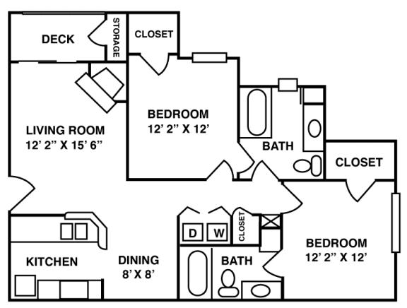 2 Bed | 2 Bath - 966 sq. ft.