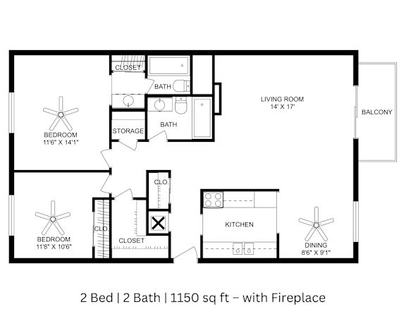 2 Bed|2 Bath with Fireplace