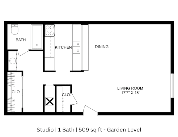 STUDIO - 1 Bath | 509 sq ft
