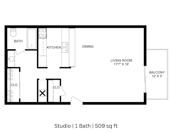 STUDIO - 1 Bath | 509 sq ft