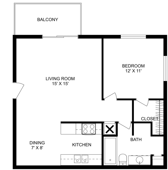 This is a 2D-floor plan showing the space layout with labeled rooms, walls, and dimensions. It includes 1 bedroom/s, 1 bathroom/s, and approximately 660 Sq. Ft
